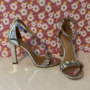 Silver Aldo Ankle strap Heels size 7